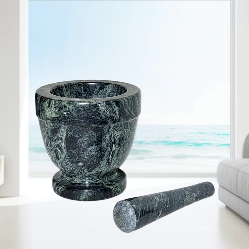 Black with Light Green Accdnts Marble Mortar and Pestle Set - Picture 6 of 6